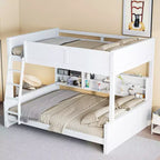 Lit superposé avec étagères de rangement, cadre en bois massif avec armoires et ports USB pour chambre à coucher
