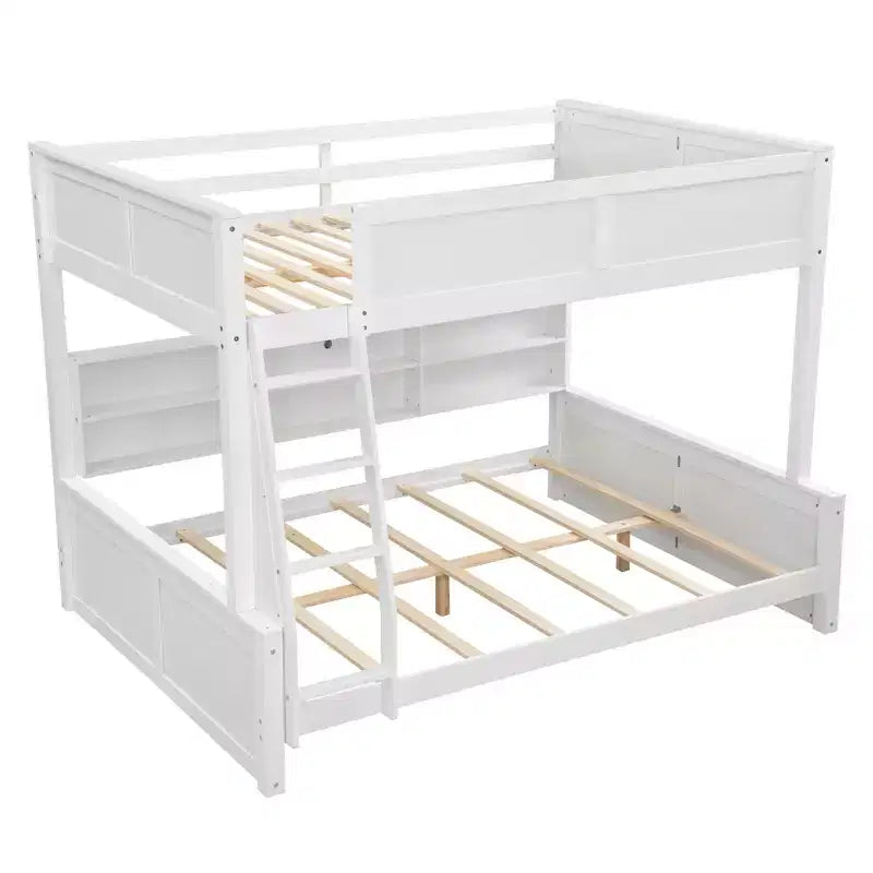 Lit superposé avec étagères de rangement, cadre en bois massif avec armoires et ports USB pour chambre à coucher