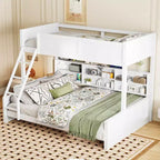 Lit superposé avec étagères de rangement, cadre en bois massif avec armoires et ports USB pour chambre à coucher