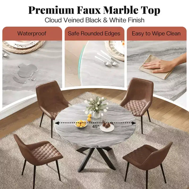 AMERLIFE Ensemble de salle à manger 45 ronds en marbre pour 4, table à manger et chaises de style moderne du milieu du siècle, compacte