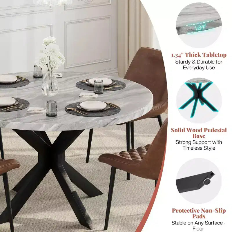 AMERLIFE Ensemble de salle à manger 45 ronds en marbre pour 4, table à manger et chaises de style moderne du milieu du siècle, compacte