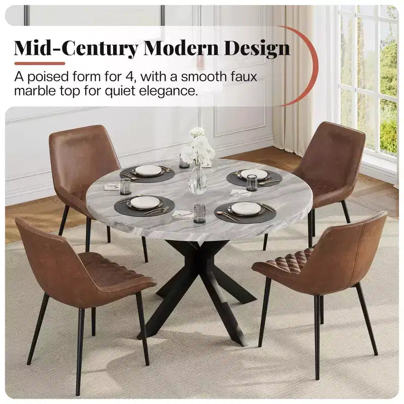 AMERLIFE Ensemble de salle à manger 45 ronds en marbre pour 4, table à manger et chaises de style moderne du milieu du siècle, compacte