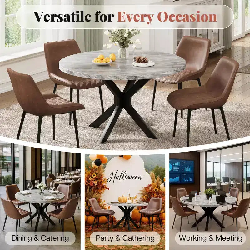 AMERLIFE Ensemble de salle à manger 45 ronds en marbre pour 4, table à manger et chaises de style moderne du milieu du siècle, compacte