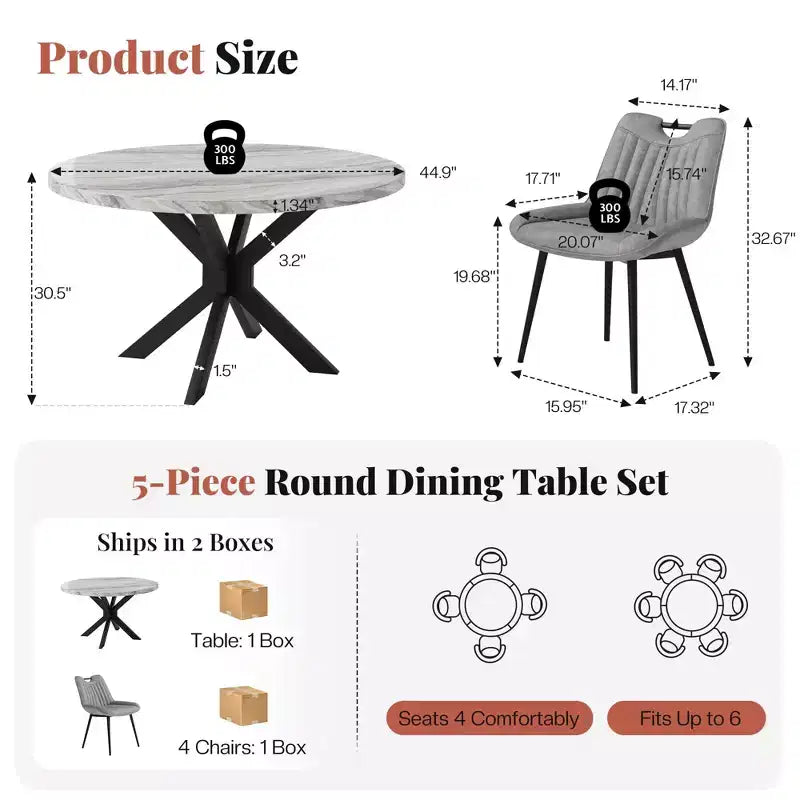 AMERLIFE Ensemble de salle à manger 45 ronds en marbre pour 4, table à manger et chaises de style moderne du milieu du siècle, compacte