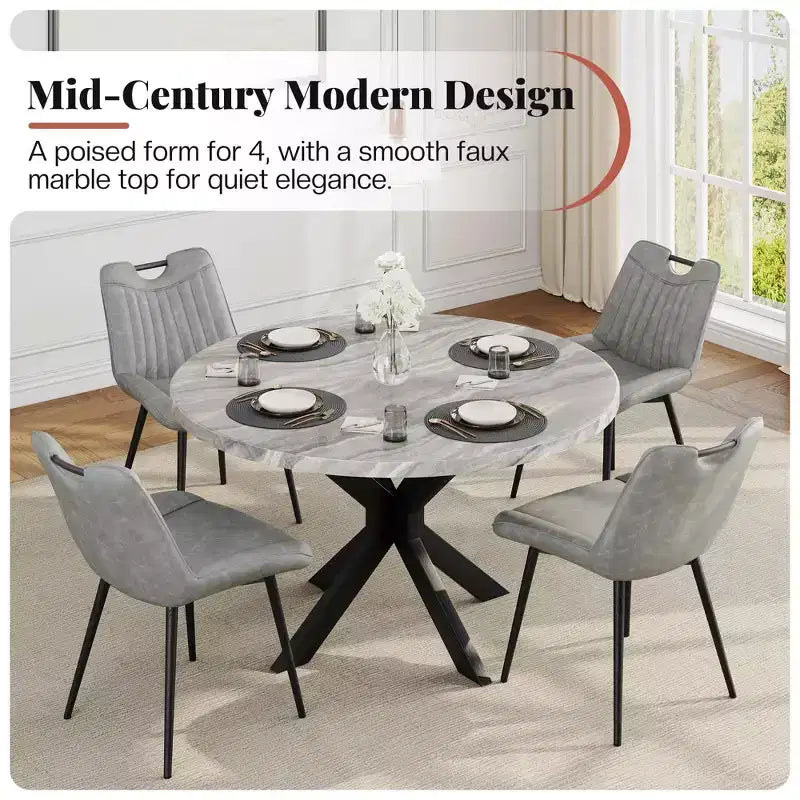 AMERLIFE Ensemble de salle à manger 45 ronds en marbre pour 4, table à manger et chaises de style moderne du milieu du siècle, compacte