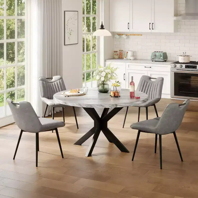 AMERLIFE Ensemble de salle à manger 45 ronds en marbre pour 4, table à manger et chaises de style moderne du milieu du siècle, compacte