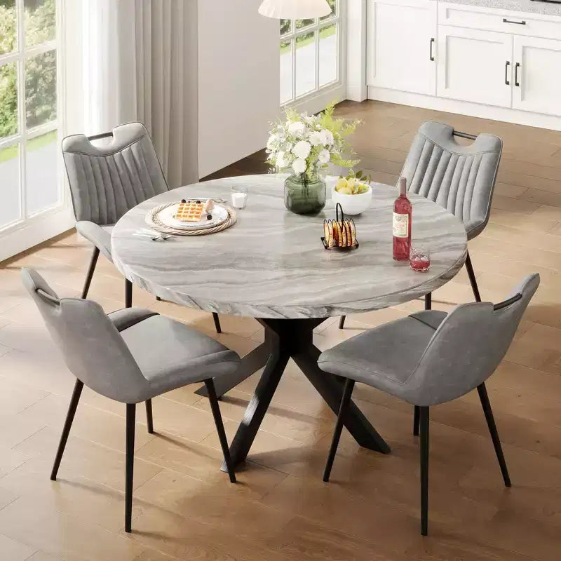 AMERLIFE Ensemble de salle à manger 45 ronds en marbre pour 4, table à manger et chaises de style moderne du milieu du siècle, compacte