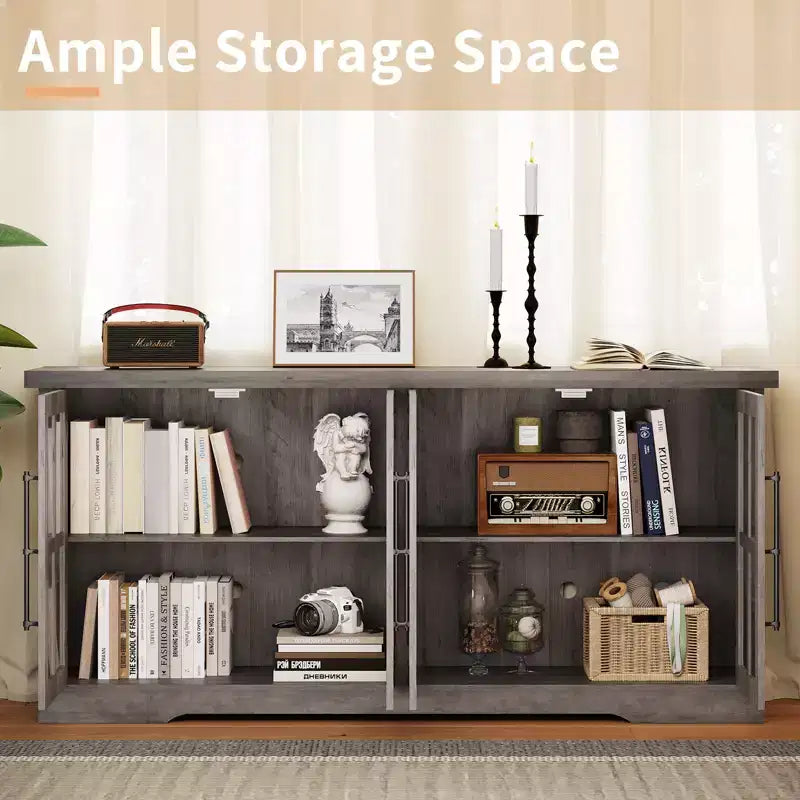 AMERLIFE 63 Buffet de Ferme, Meuble de Rangement en Bois avec Portes Vitrées, Étagères, Rangement pour Salon, Bar à Café