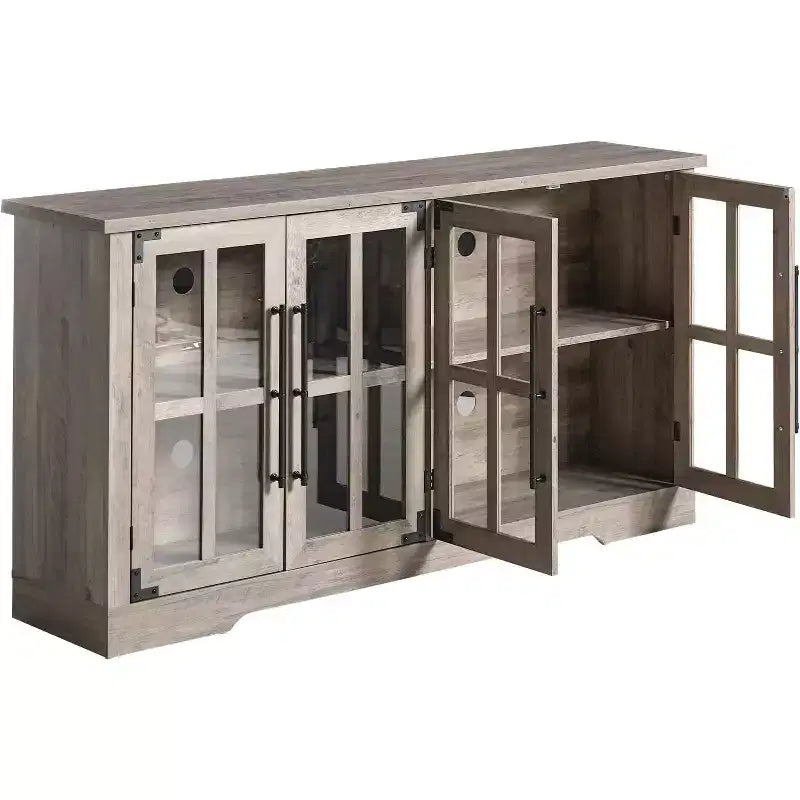 AMERLIFE 63 Buffet de Ferme, Meuble de Rangement en Bois avec Portes Vitrées, Étagères, Rangement pour Salon, Bar à Café