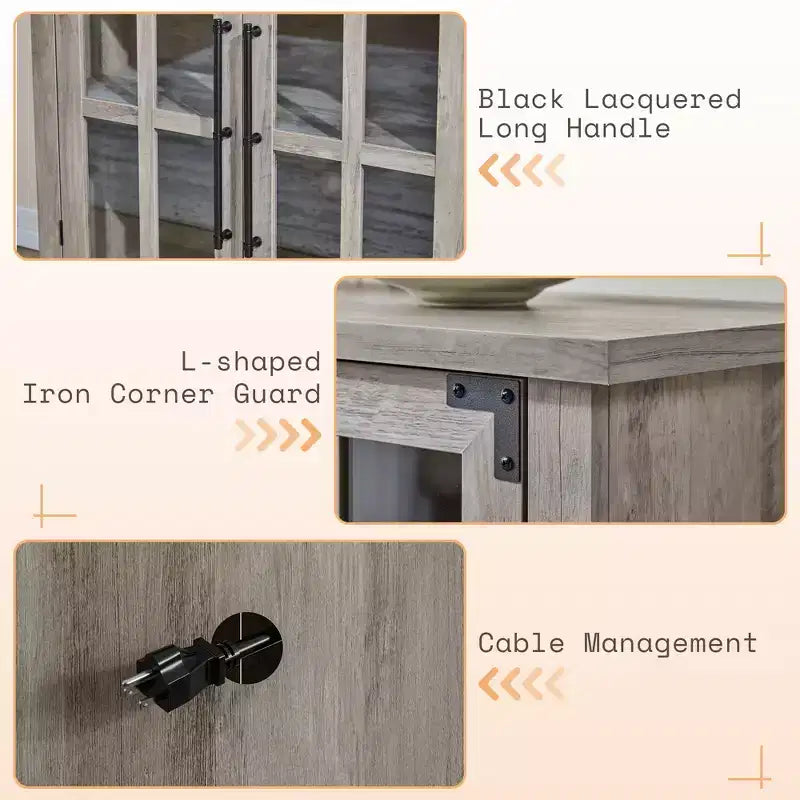 AMERLIFE 63 Buffet de Ferme, Meuble de Rangement en Bois avec Portes Vitrées, Étagères, Rangement pour Salon, Bar à Café
