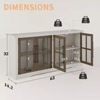 AMERLIFE 63 Buffet de Ferme, Meuble de Rangement en Bois avec Portes Vitrées, Étagères, Rangement pour Salon, Bar à Café