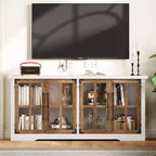 AMERLIFE 63 Buffet de Ferme, Meuble de Rangement en Bois avec Portes Vitrées, Étagères, Rangement pour Salon, Bar à Café