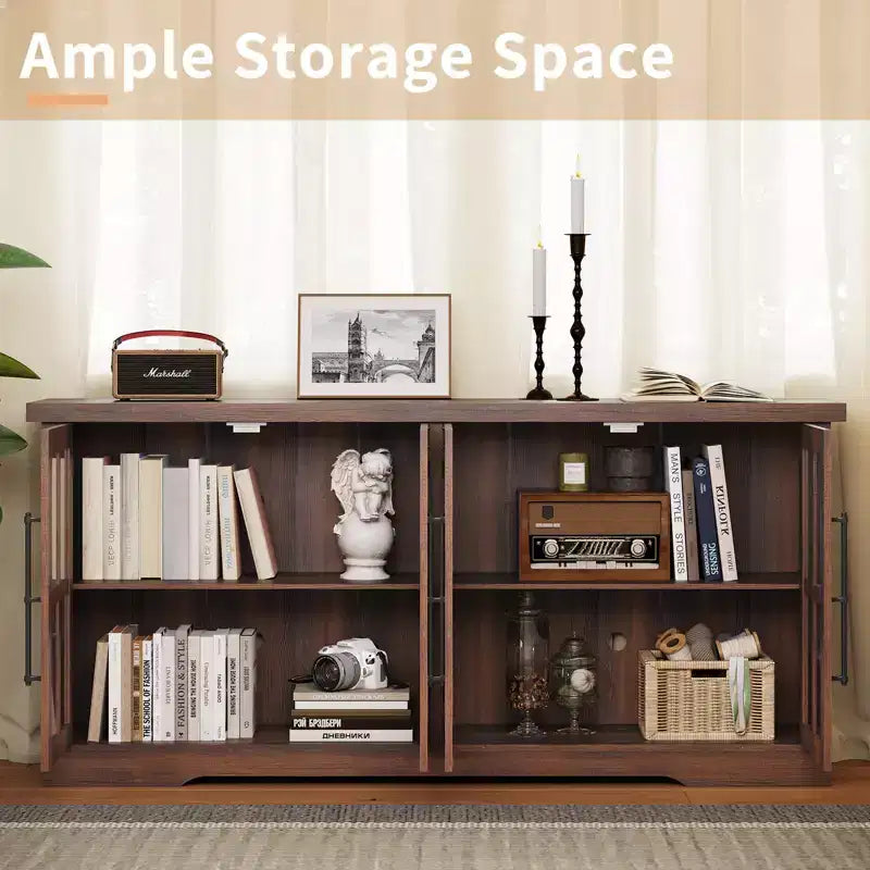 AMERLIFE 63 Buffet de Ferme, Meuble de Rangement en Bois avec Portes Vitrées, Étagères, Rangement pour Salon, Bar à Café