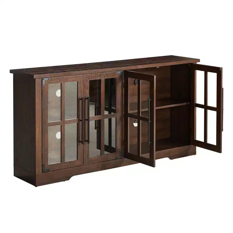 AMERLIFE 63 Buffet de Ferme, Meuble de Rangement en Bois avec Portes Vitrées, Étagères, Rangement pour Salon, Bar à Café