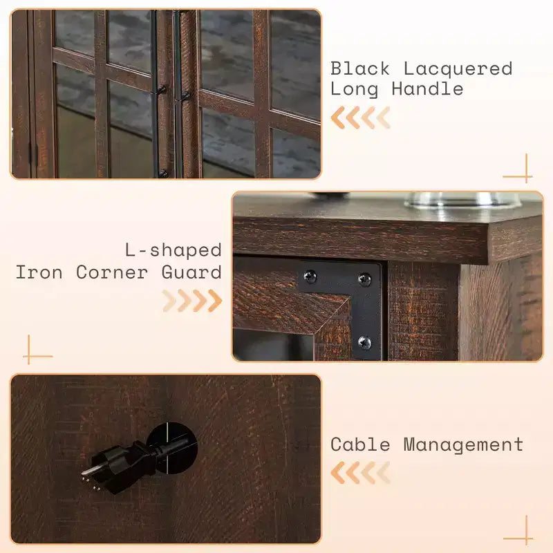 AMERLIFE 63 Buffet de Ferme, Meuble de Rangement en Bois avec Portes Vitrées, Étagères, Rangement pour Salon, Bar à Café