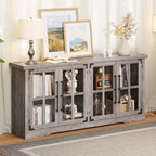 AMERLIFE 63 Buffet de Ferme, Meuble de Rangement en Bois avec Portes Vitrées, Étagères, Rangement pour Salon, Bar à Café
