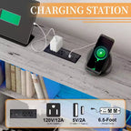 Cadre de lit AMERLIFE avec tête de lit bibliothèque LED, 4 tiroirs de rangement et station de recharge