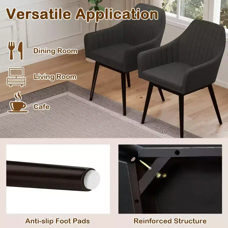 Lot de 2 chaises de salle à manger Costway, chaises d'appoint rembourrées confortables avec dossier capitonné Beige/Noir/Gris