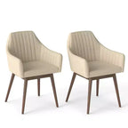 Costway Dining Chairs Set of 2 Upholstered Accent Chairs with Comfy Padded Backrest Beige/Black/Gray