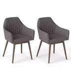 Lot de 2 chaises de salle à manger Costway, chaises d'appoint rembourrées confortables avec dossier capitonné Beige/Noir/Gris