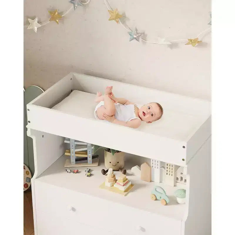 Commode à langer pour bébé, table à langer moderne en bois avec 2 tiroirs, station à langer multifonctionnelle pour chambre de bébé, chambre à coucher