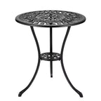 Bistro Table 23.6'' Round Black - Antique Tulip Design Cast Aluminum with 2.36'' Umbrella Hole, Weather-Resistant for Porch Balcony Poolside