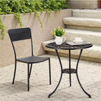 Table de bistrot ronde noire de 60 cm – Aluminium moulé, motif tulipe antique, avec trou de parasol de 6 cm, résistante aux intempéries pour véranda, balcon, bord de piscine