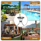 Table de bistrot ronde noire de 60 cm – Aluminium moulé, motif tulipe antique, avec trou de parasol de 6 cm, résistante aux intempéries pour véranda, balcon, bord de piscine
