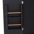 Îlot de cuisine 56" avec placage en bois d'hévéa, rabattable, prise de courant, 6 tiroirs, portes de grange à rayures verticales, chariot de cuisine roulant sur 4 roulettes verrouillables