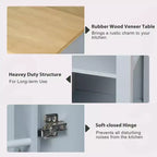 47 Îlot de cuisine avec table à manger extensible, dessus en placage de bois d'hévéa, étagère de rangement interne, prise de courant intégrée, chariot de cuisine roulant