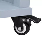 47 Îlot de cuisine avec table à manger extensible, dessus en placage de bois d'hévéa, étagère de rangement interne, prise de courant intégrée, chariot de cuisine roulant
