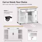 47 Îlot de cuisine avec table à manger extensible, dessus en placage de bois d'hévéa, étagère de rangement interne, prise de courant intégrée, chariot de cuisine roulant