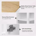 47 Îlot de cuisine avec table à manger extensible, dessus en placage de bois d'hévéa, étagère de rangement interne, prise de courant intégrée, chariot de cuisine roulant