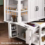 47 Îlot de cuisine avec table à manger extensible, dessus en placage de bois d'hévéa, étagère de rangement interne, prise de courant intégrée, chariot de cuisine roulant
