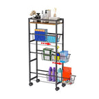 4 Tier Slim Storage Cart, Narrow Sliding Storage Shelf Rolling Utility Cart with 3 Pull-Out Baskets for Gap Spaces in Kitchen Bedroom Living Room