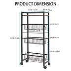 Chariot de rangement fin à 4 niveaux, étagère de rangement coulissante étroite avec 3 paniers coulissants pour les espaces étroits dans la cuisine, la chambre et le salon