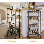 Chariot de rangement fin à 4 niveaux, étagère de rangement coulissante étroite avec 3 paniers coulissants pour les espaces étroits dans la cuisine, la chambre et le salon