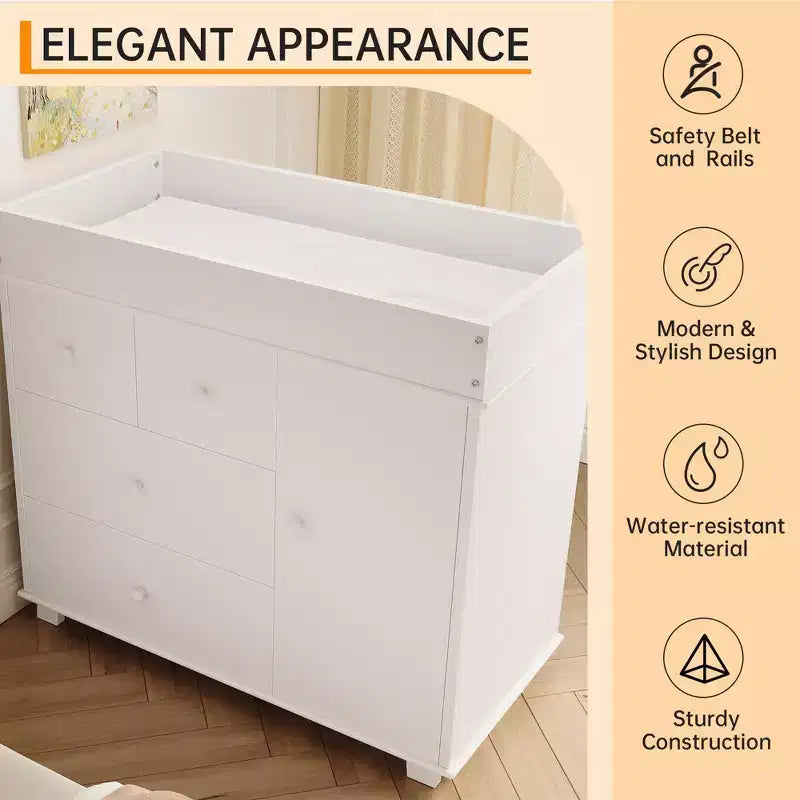 Commode à Langer pour Bébé, Commode de Crèche avec Table à Langer, Table à Langer Moderne avec 3 Tiroirs pour Chambre d'Enfant, Chambre à Coucher