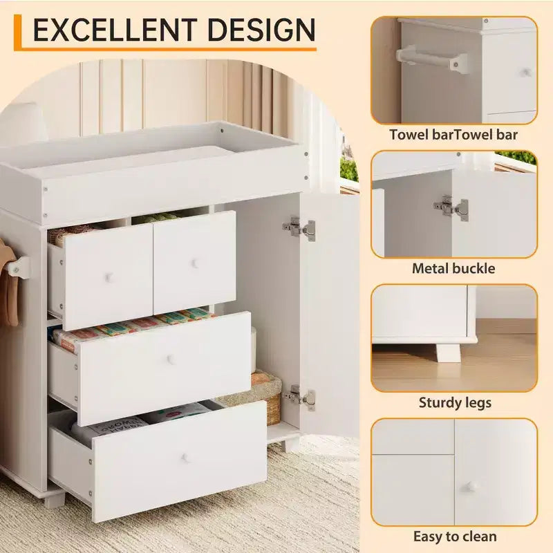 Commode à Langer pour Bébé, Commode de Crèche avec Table à Langer, Table à Langer Moderne avec 3 Tiroirs pour Chambre d'Enfant, Chambre à Coucher