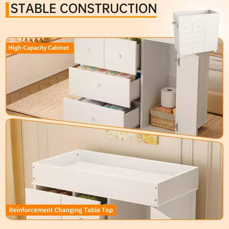 Commode à Langer pour Bébé, Commode de Crèche avec Table à Langer, Table à Langer Moderne avec 3 Tiroirs pour Chambre d'Enfant, Chambre à Coucher