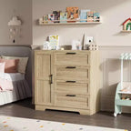 Armoire penderie de 109,9 cm avec 4 tiroirs et tringle de suspension, commode multifonctionnelle en bois à 4 tiroirs avec placard de rangement, pour la maison