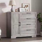 Armoire penderie de 109,9 cm avec 4 tiroirs et tringle de suspension, commode multifonctionnelle en bois à 4 tiroirs avec placard de rangement, pour la maison