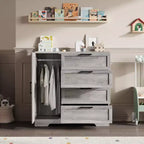 Armoire penderie de 109,9 cm avec 4 tiroirs et tringle de suspension, commode multifonctionnelle en bois à 4 tiroirs avec placard de rangement, pour la maison