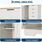Armoire penderie de 109,9 cm avec 4 tiroirs et tringle de suspension, commode multifonctionnelle en bois à 4 tiroirs avec placard de rangement, pour la maison