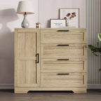 Armoire penderie de 109,9 cm avec 4 tiroirs et tringle de suspension, commode multifonctionnelle en bois à 4 tiroirs avec placard de rangement, pour la maison