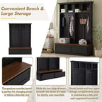 CLIHOME Portemanteau d'entrée 4-en-1 style ferme avec banc en bois, porte-manteau polyvalent pour buanderie avec 2 grands tiroirs, organisateur d'entrée