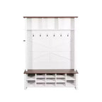 CLIHOME Meuble d'entrée 4-en-1 style rustique avec 6 crochets, banc de rangement à chaussures en noyer avec étagères réglables et 16 compartiments ouverts