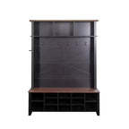 CLIHOME Meuble d'entrée 4-en-1 style rustique avec 6 crochets, banc de rangement à chaussures en noyer avec étagères réglables et 16 compartiments ouverts