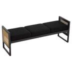 Bekrvio Banc long rembourré en bouclette de 145 cm avec cadre en métal et côtés en rotin PE, banc de bout de lit, banc d'entrée moderne pour salon