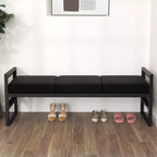 Bekrvio Banc long rembourré en bouclette de 145 cm avec cadre en métal et côtés en rotin PE, banc de bout de lit, banc d'entrée moderne pour salon